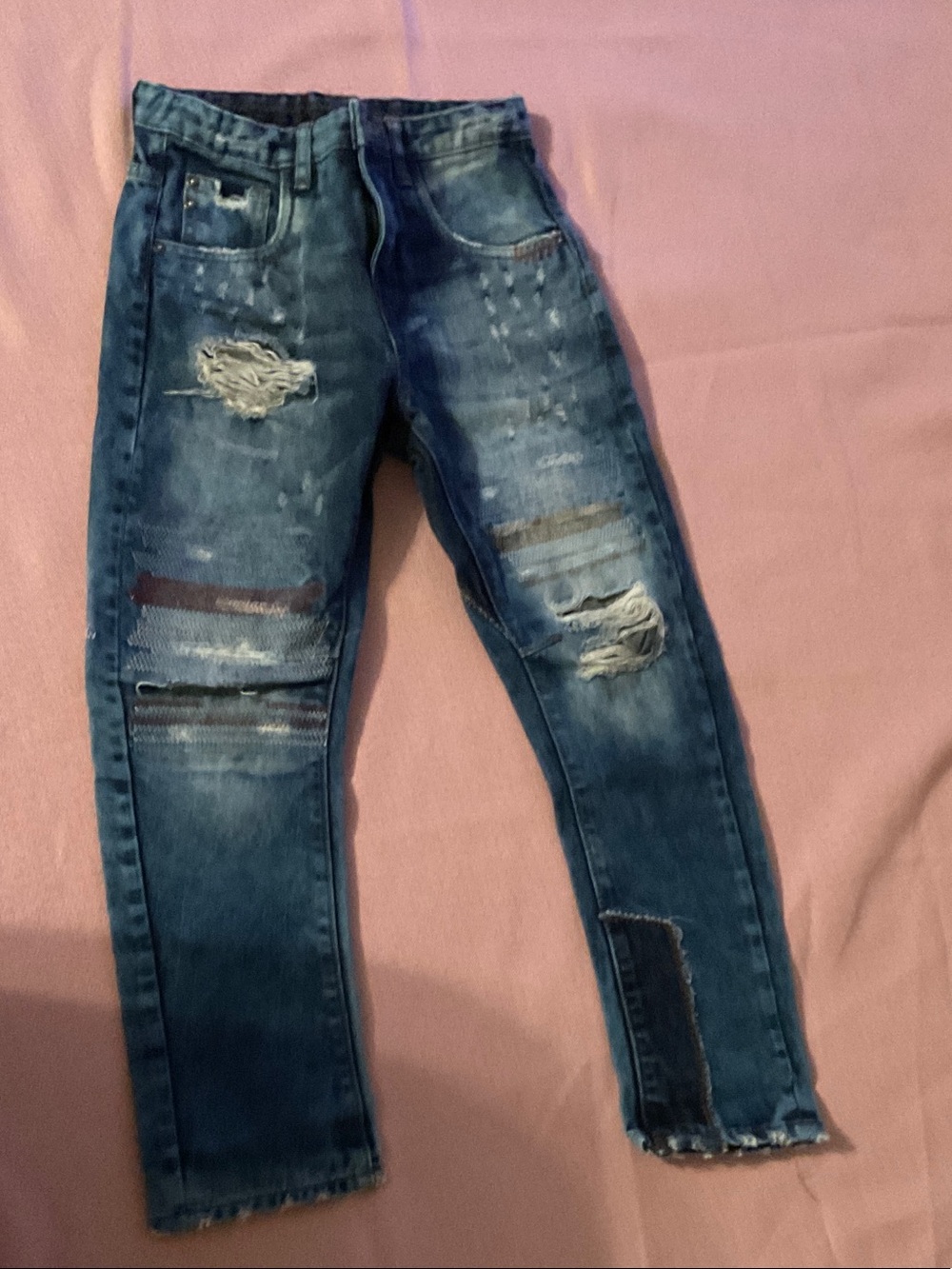 Zara Men's Distressed Dark Blue Skinny Jeans